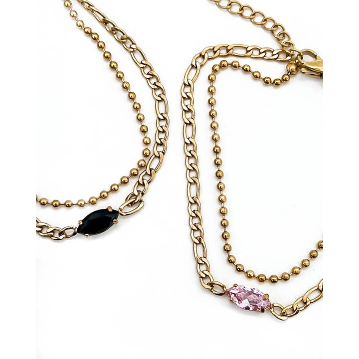 Beljoy - Wholesale Link & Chain Bracelet - Bubble Gemstone Double Chain Bracelet || Choose Color