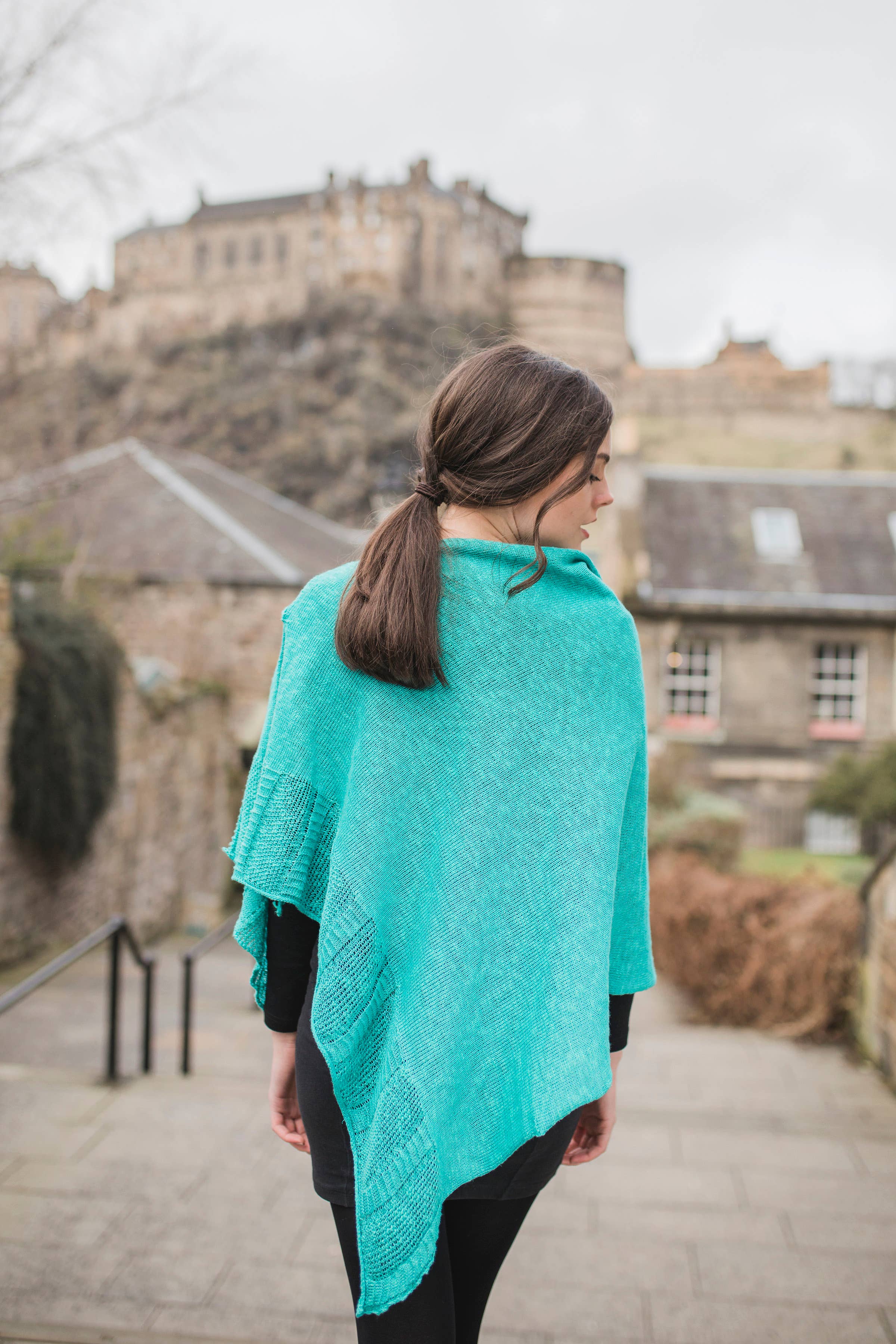 Knitted in Edinburgh – wholesale Poncho – Women's – Terenure Light Linen Cape1