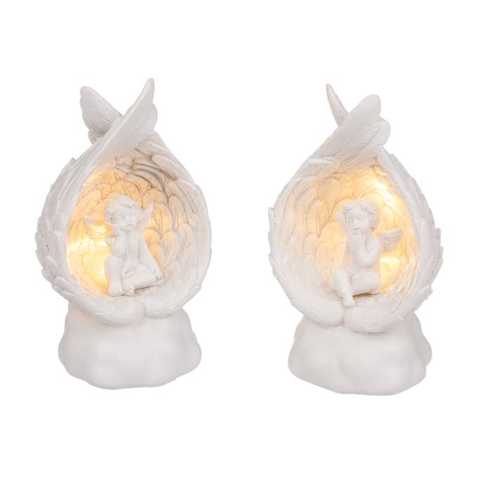 Out of the blue KG - Wholesale Decorative Figurine - Sitting polyresin angel in wings with warmwhite,3