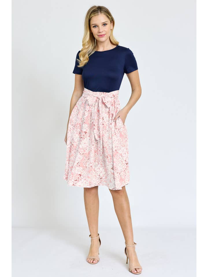 EG fashion - Vente Robe – femme - Robe midi à manches courtes et ceinture florale6