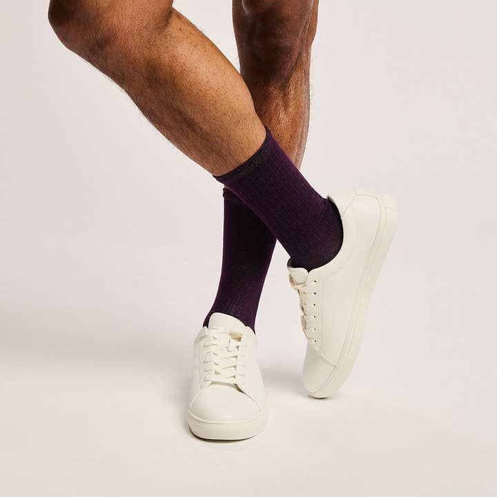 Calcetines de tripulación acanalados morado oscuro reciclado para venta al por mayor de Teddy Locks