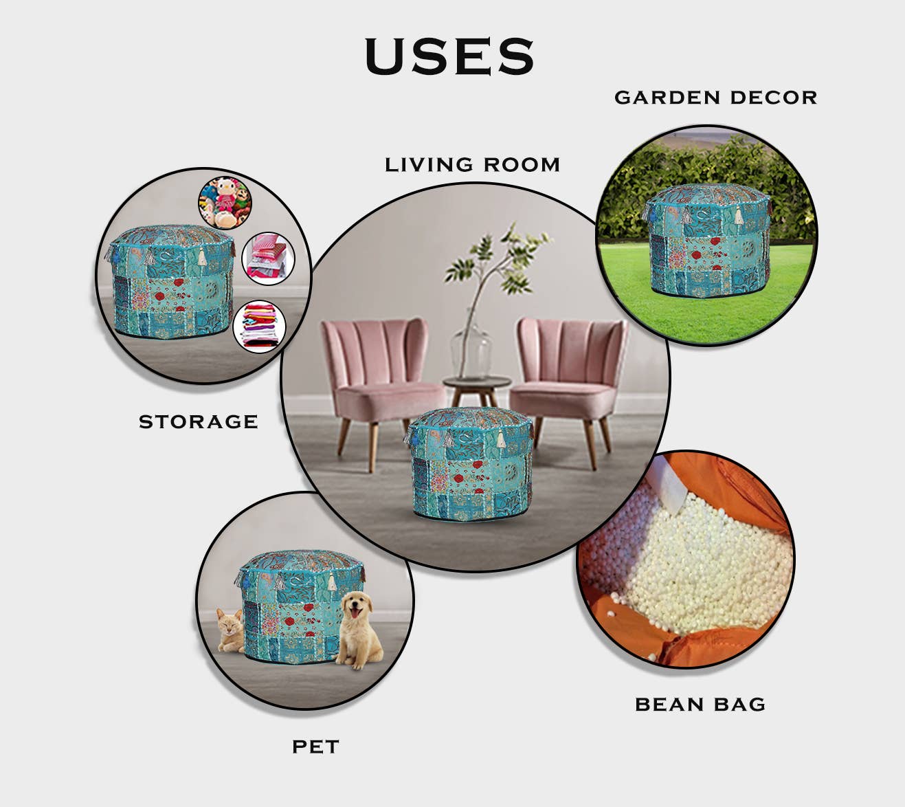 Aakriti Inc. - Wholesale Pouf - Aakriti Gallery Indian Pouf Footstool Ethnic Pouf Cover46