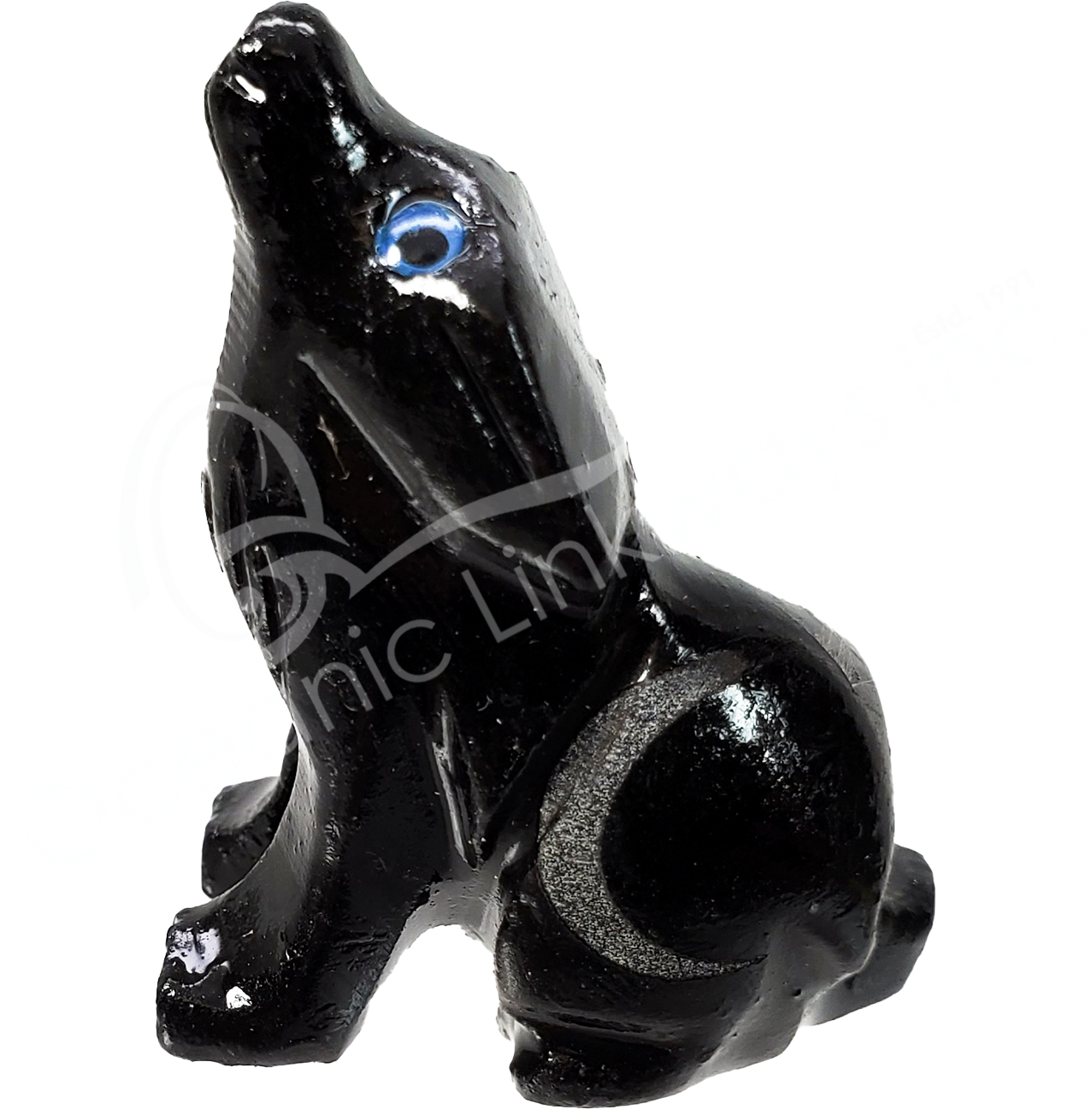 Oceanic Linkways Inc - Wholesale Spiritual Stone/Crystal - (PK 6)CARVING - ONYX, BLACK WOLF WITH MOON (PK 6) 1.5"1