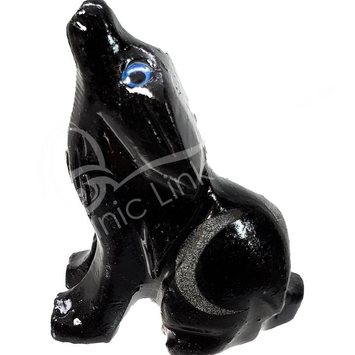 Oceanic Linkways Inc - Wholesale Spiritual Stone/Crystal - (PK 6)CARVING - ONYX, BLACK WOLF WITH MOON (PK 6) 1.5"1