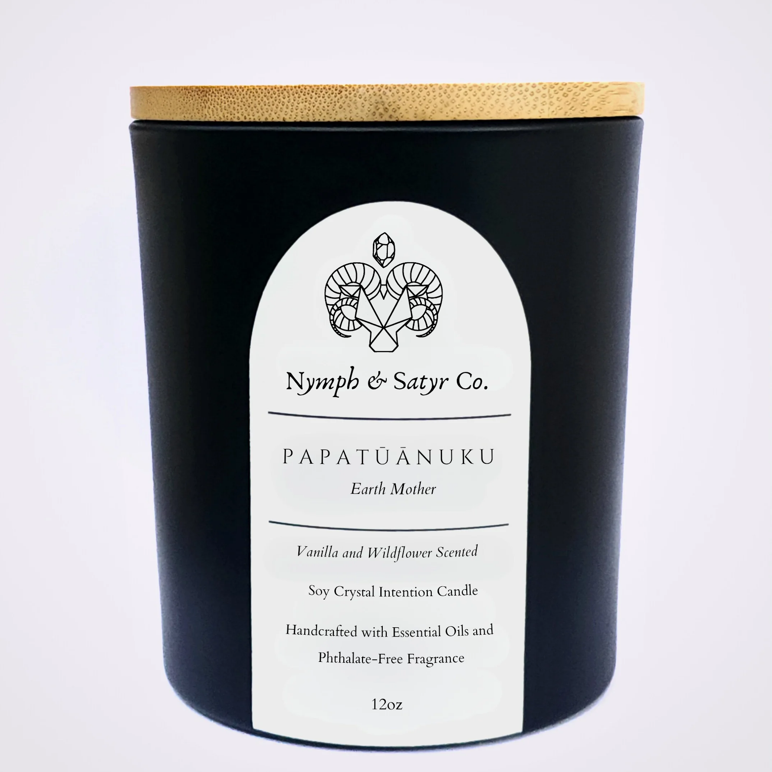 Nymph & Satyr Co. - Wholesale Jar/Filled Candle - Papatūānuku • 12oz Soy Crystal Candle (Black Glass)2