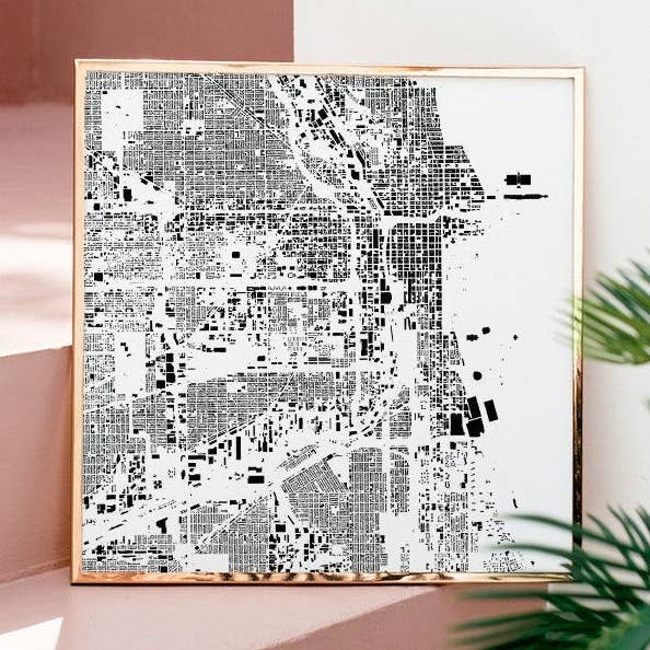 Chicago: Detailed Building Map, Premium White Canvas for wholesale by Nativah Chaya
