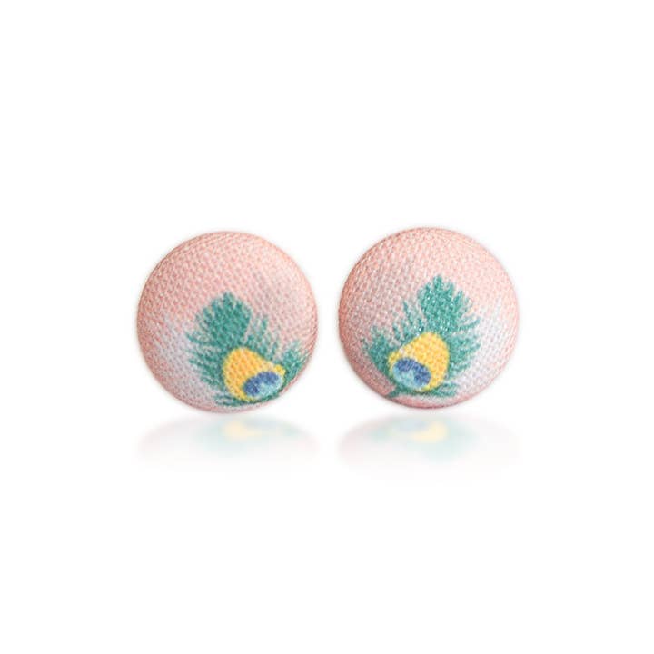 Rachel O's - Wholesale Stud/Post Earrings - Peacock Feather Fabric Button Earrings4