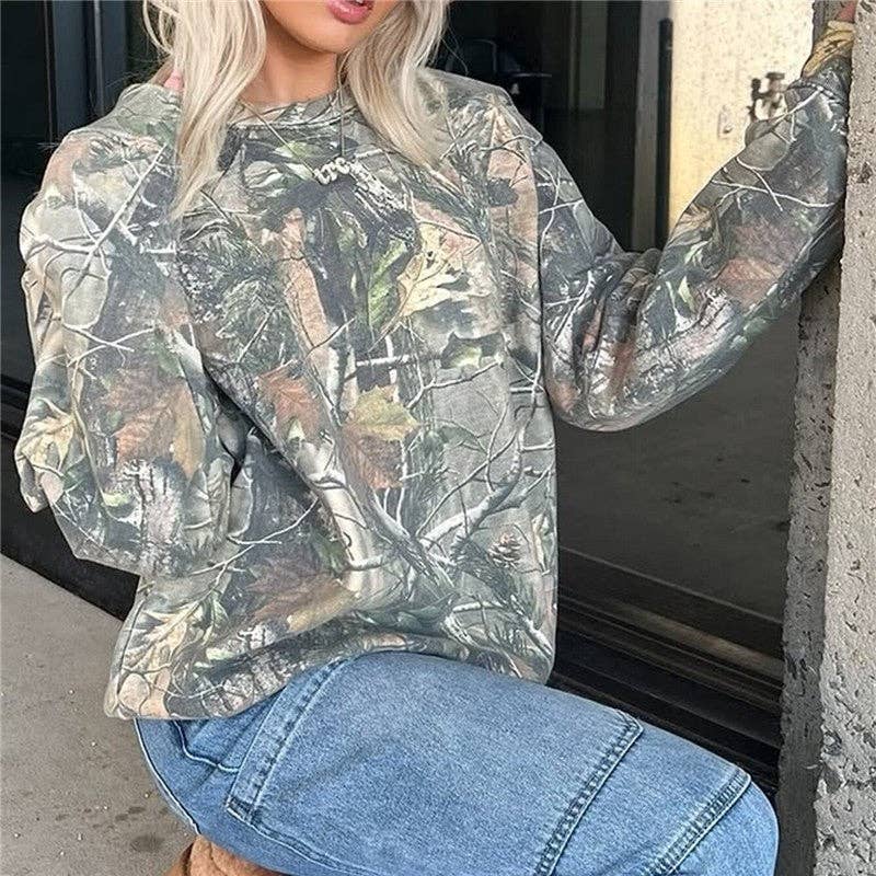 GRIS Sweat à capuche imprimé à manches longues et coupe ample en vente sur Faire4