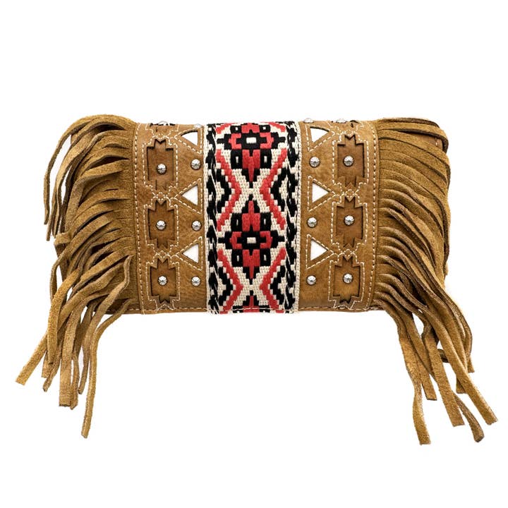 Aztec stammeprint med frynser crossbody western pung for engroshandel hos Lunar Deer
