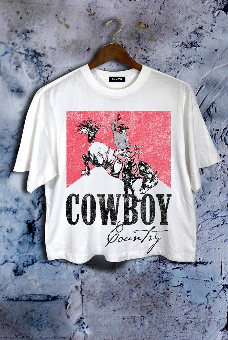2&moon - Wholesale Screen Printed T-Shirt - Women's - Giving Cowboy Country Rodeo Graphic Crop Tee.1