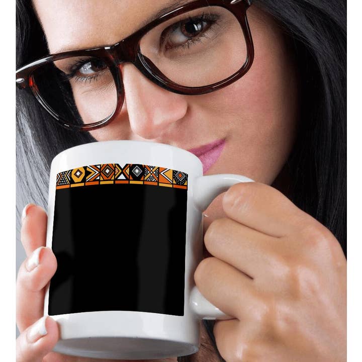 3dRose - Wholesale Coffee Mug - 3dRose, Black Yellow and Orange African Pattern - Art of Africa Inspired by Zulu Beadwork Geometric designs, Mug9