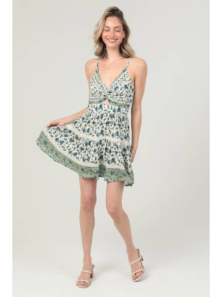 ANGIE - Wholesale Dress - Women's - C4G49-A934 V NECK TWIST FRONT LACE TRIM CUT OUT DRESS