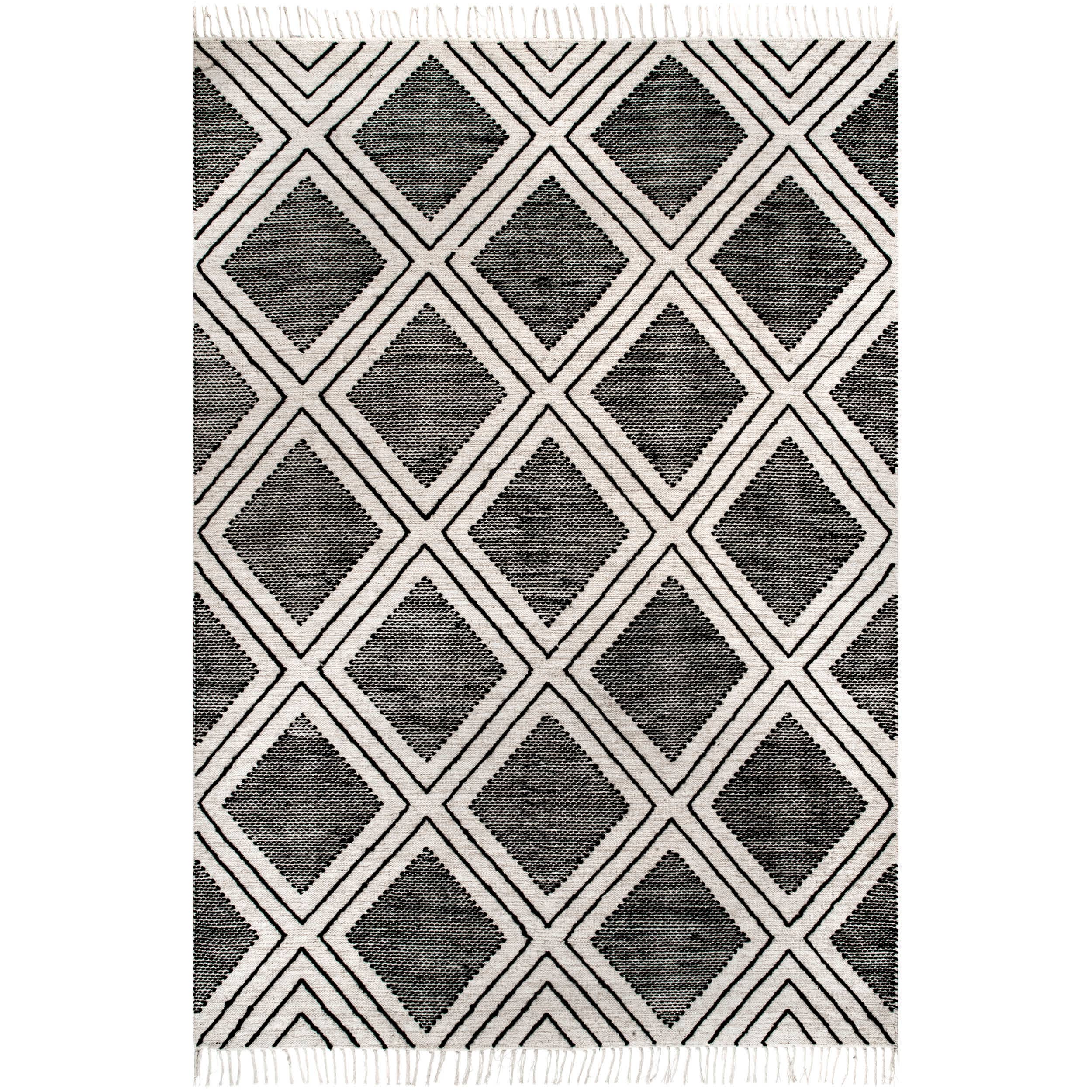 Noir Tapis à pampilles Jubilee en coton et losanges en vente sur Faire8