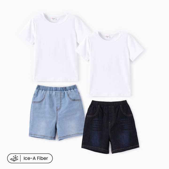 Toddler/Kid Denim Tee & Shorts Set for wholesale by PatPat