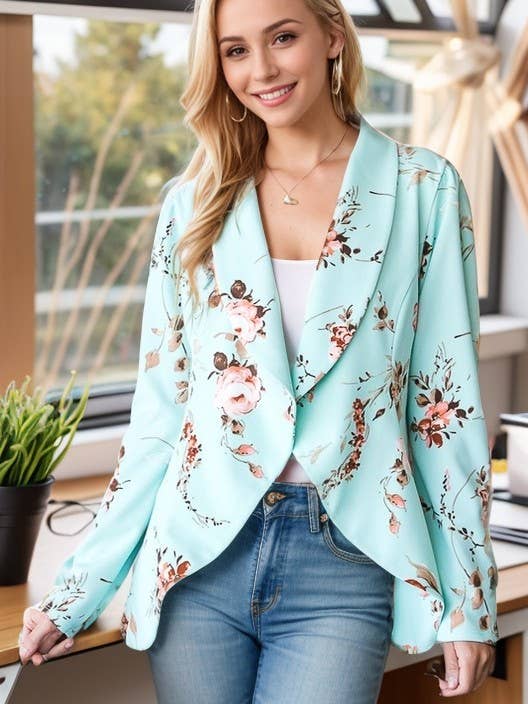 SJ1206-21 FLORAL OPEN BLAZERS for wholesale by HEIMISH