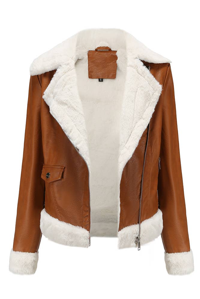 UNISHE - Vendita all'ingrosso Giacca in pelle - Donna - Giacca in pelle felpata con tasche NXH0033