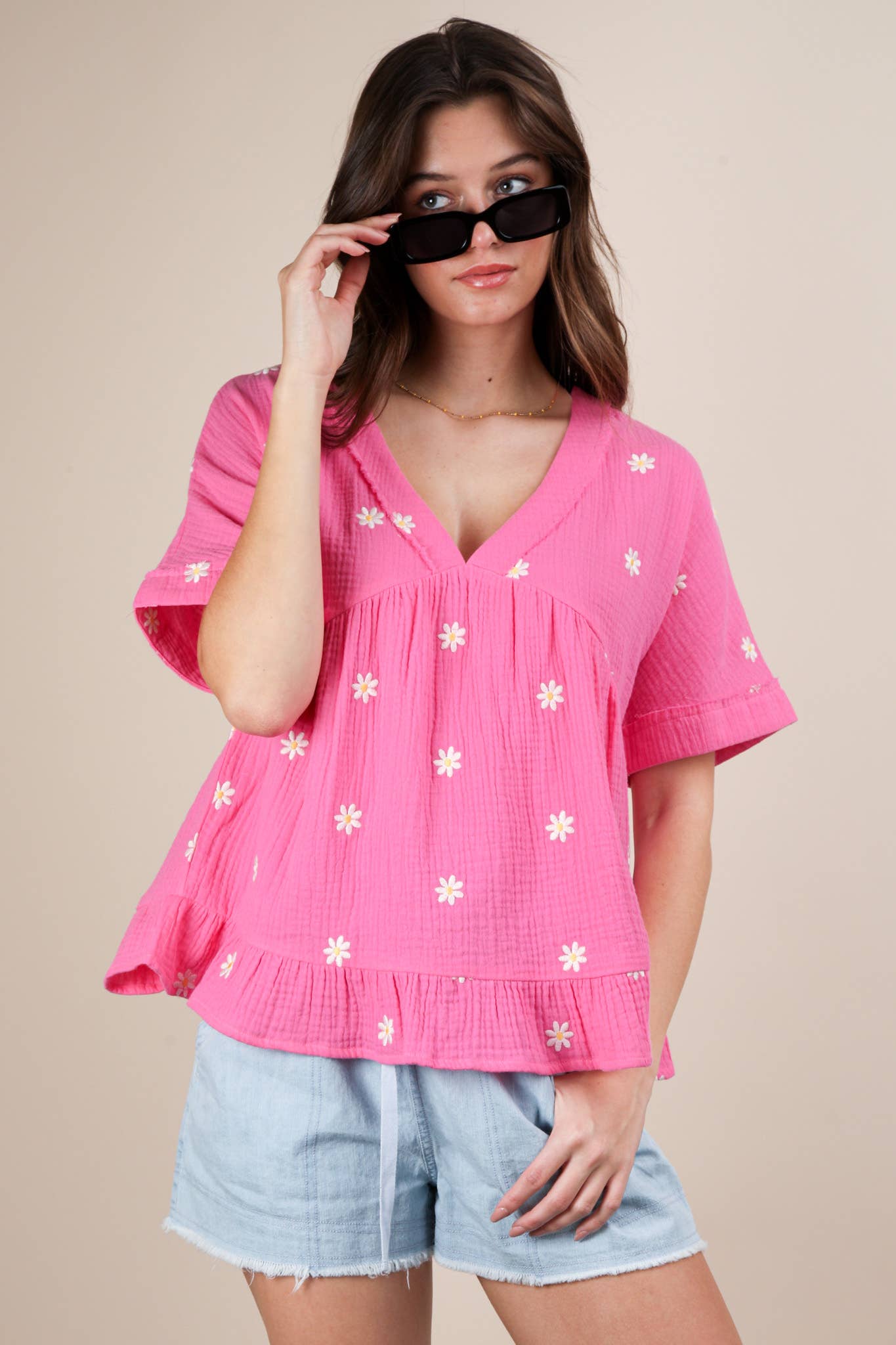 VERY J - Wholesale Blouse - Women's - NT12065-Flower Embroidered Woven Blouse Top4