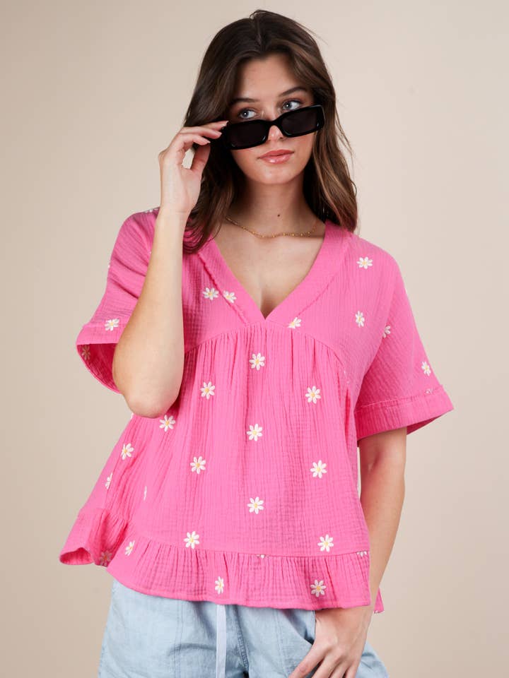 VERY J - Wholesale Blouse - Women's - NT12065-Flower Embroidered Woven Blouse Top13