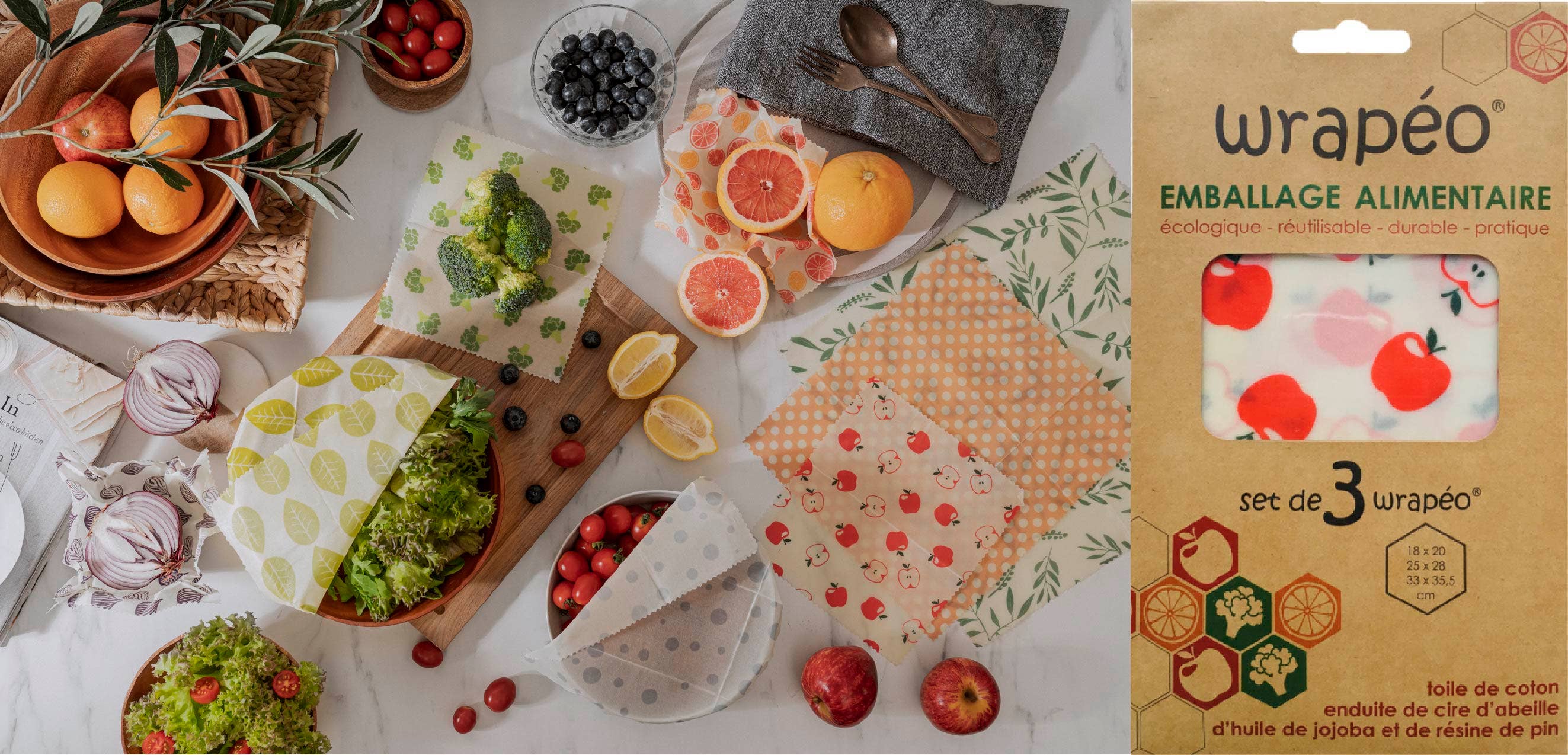 wrapéo - Wholesale Food Storage Wrap/Bag - wrapéo beeswax - set of 3 S/M/L color - wra0143161