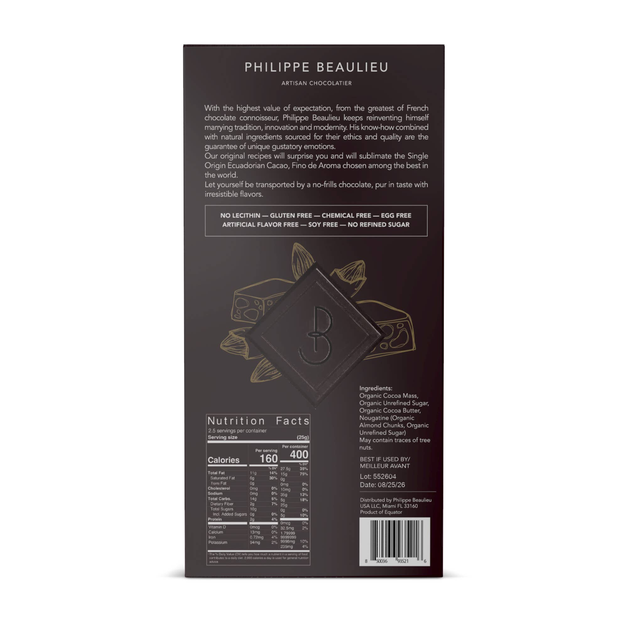 Philippe Beaulieu Artisan Chocolatier - Wholesale Chocolate Bar - Chocolate Bar - 70% Dark Nougatine Almond Brittle2