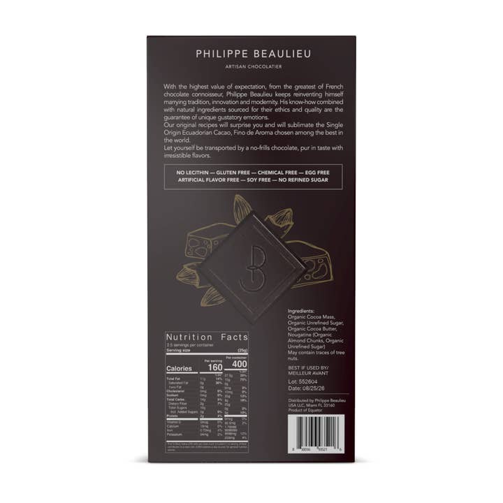 Philippe Beaulieu Artisan Chocolatier - Wholesale Chocolate Bar - Chocolate Bar - 70% Dark Nougatine Almond Brittle2