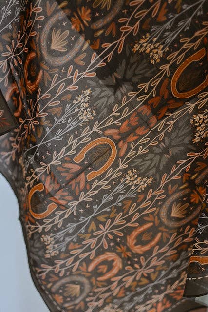 Tirzah Lane Art - Wholesale Scarf - Women's - Western Harvest in Deep Juniper Silk Cowgirl Wild Rag Scarf4