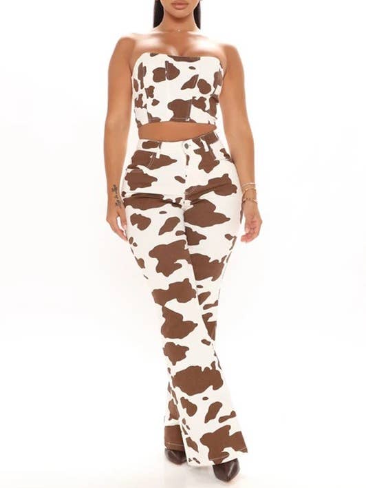 Rosa Clothing - Wholesale Jeans - Women's - Cow-Print High-Rise Jeans