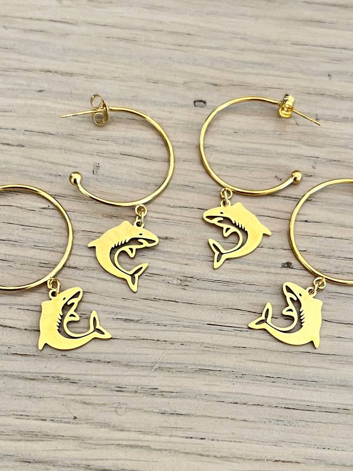 Go Sharks! Shark Hoop Earrings - Sharks Gameday Earrings for wholesale by Steele Sloan Designs