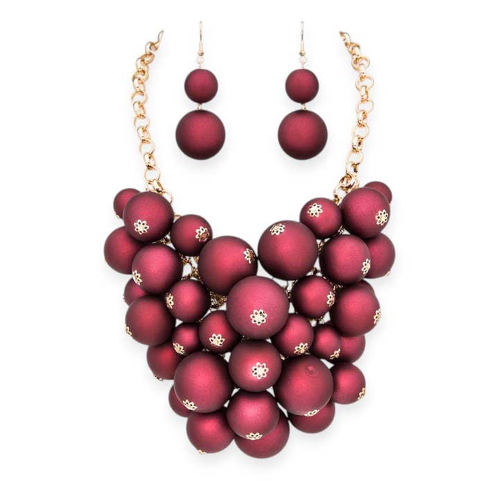 Matted Finish Mix Beads Statement Necklace Set for wholesale by LA Jewelry Plaza