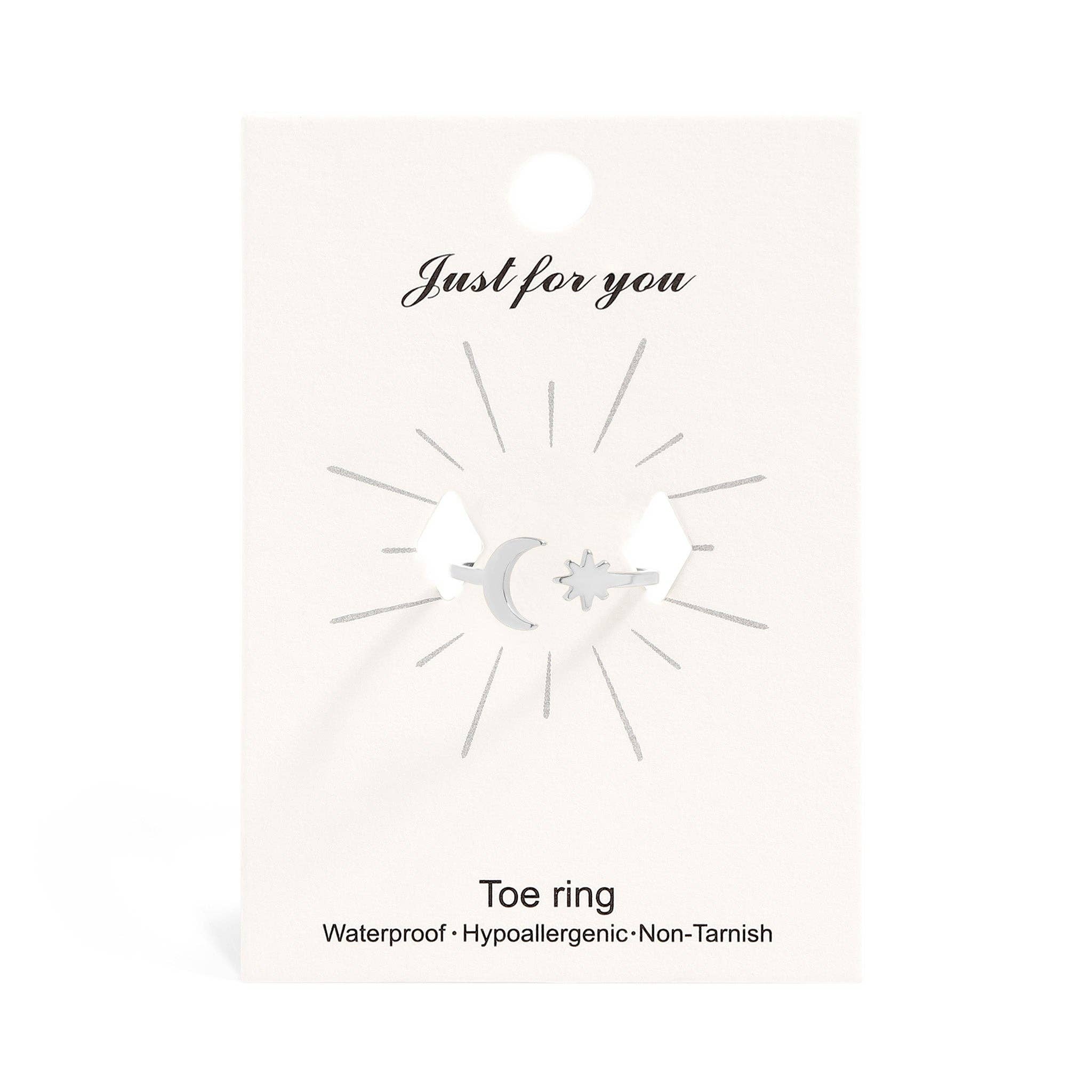 WJW - Vente Bague d'orteil - Bague d'orteil en acier inoxydable PVD or 18K avec lune et étoile2