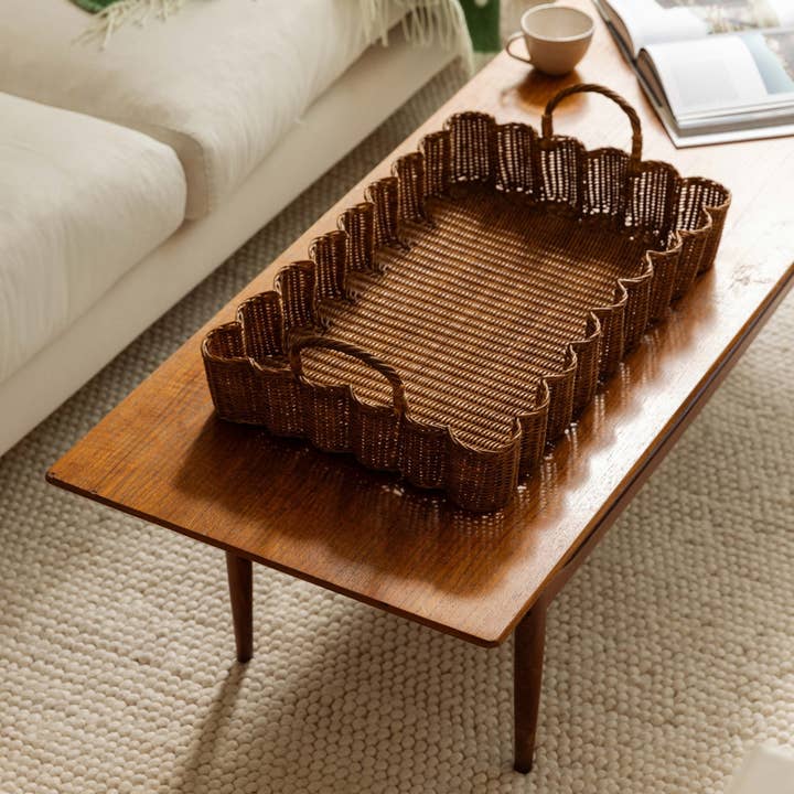 Hastshilp - Wholesale Decorative Tray - Big Wavy Tray (Teak Stained)1