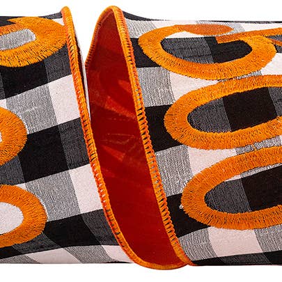 Boo Embroidered Buffalo Dupioni Check Wired Edge for wholesale by RELIANT RIBBON