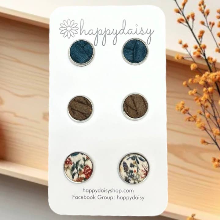 Fall Leather Stud Earring 3-Pack for wholesale by happydaisy