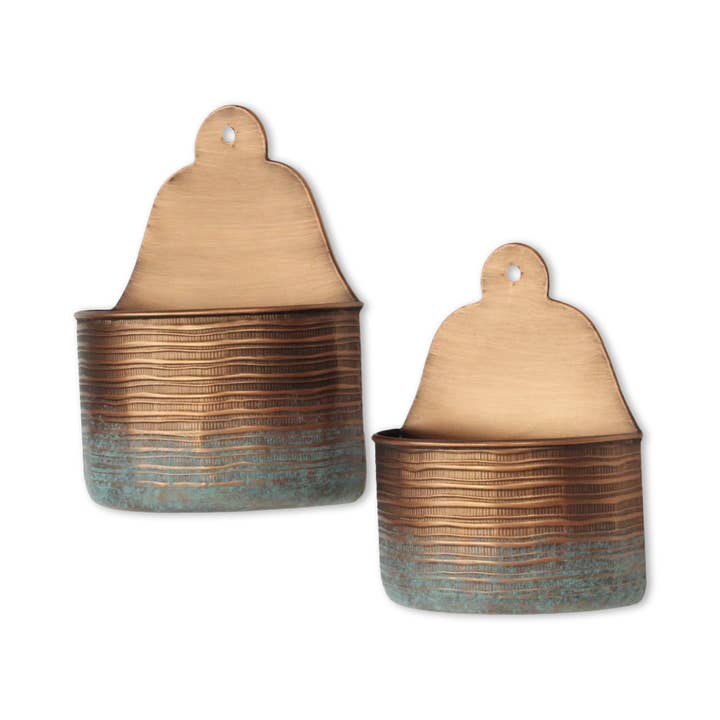 Cheungs Home Decor - Wholesale Wall Planter - Kyani Copper and Rustic Teal Vase Wall Planters (Set of 2)