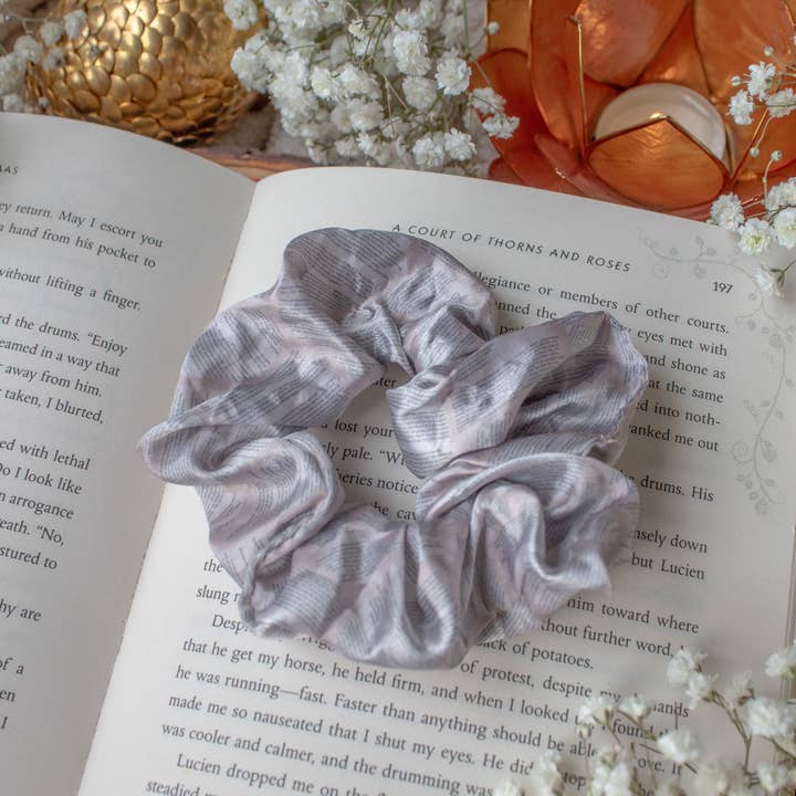 Meaggie Moos - Wholesale Scrunchie - Women's - Bookish Satin Scrunchie | Book Pages1