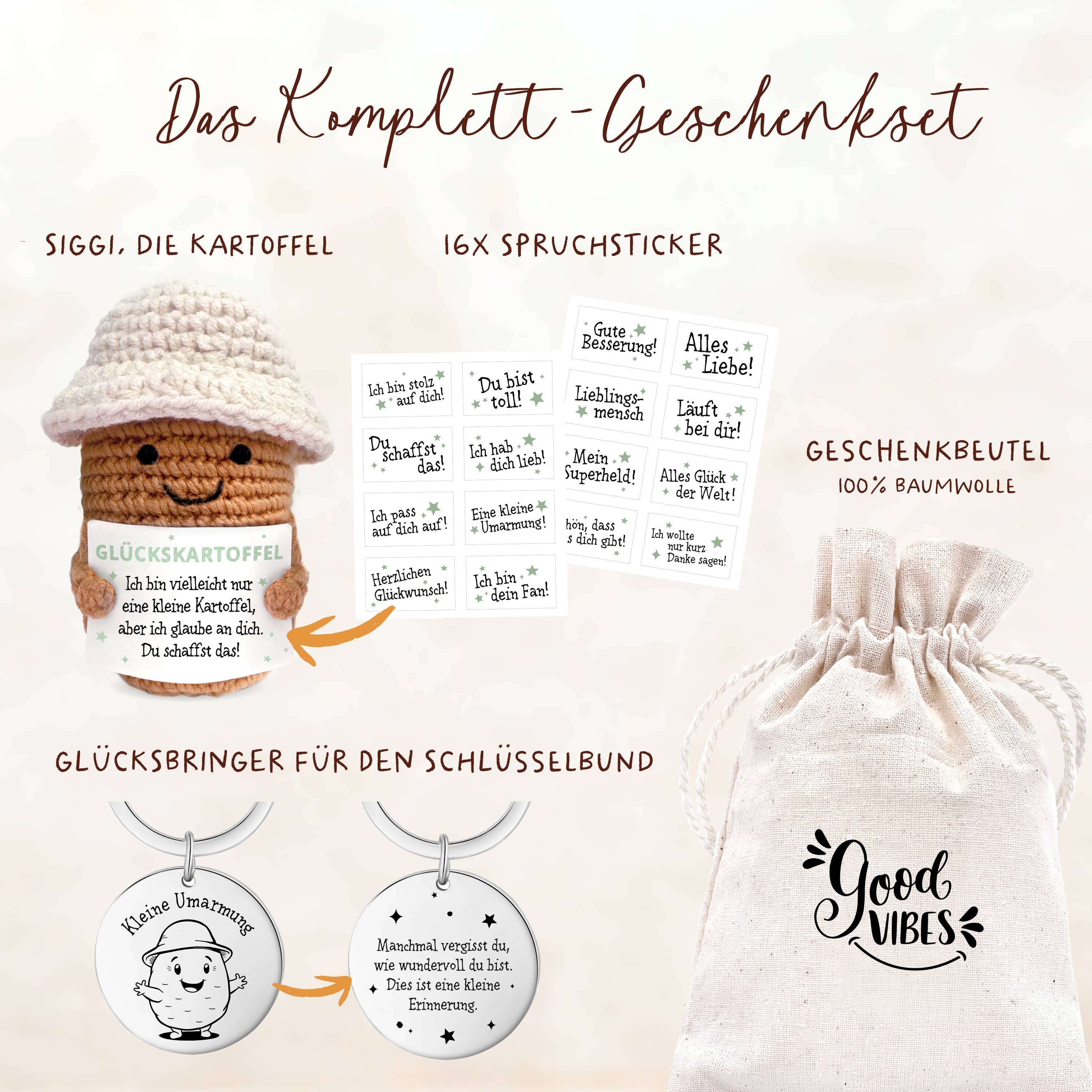 LOViLEE - Wholesale Encouragement Card - Positive Potato Siggi | Lucky Charm Set | No. HF-011