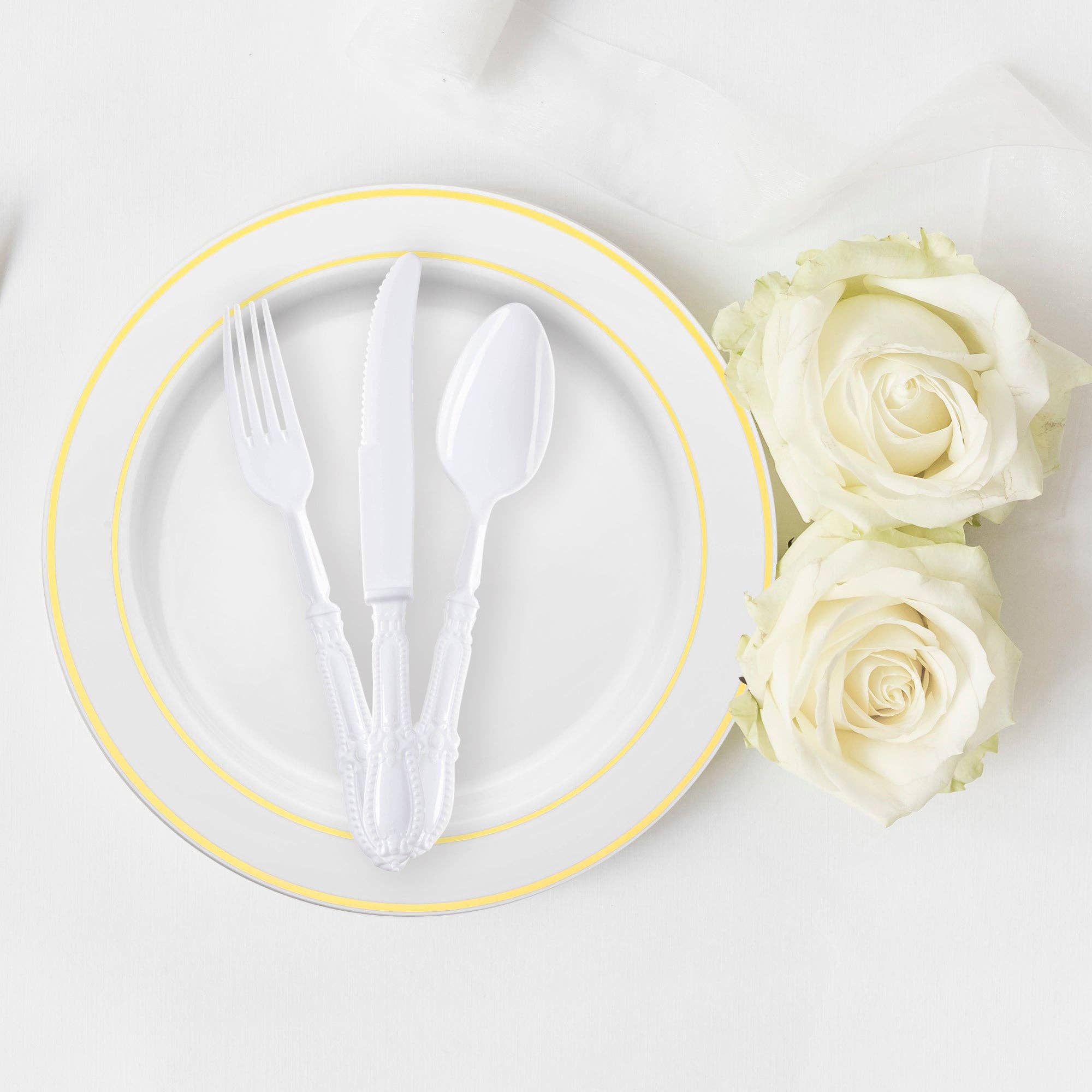 Smarty had a Party – wholesale Disposable tableware pack – White Baroque Disposable Plastic Dinner Knives - 480 pcs7