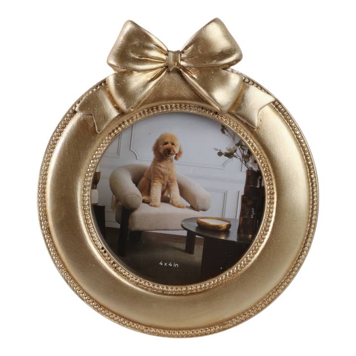Sagebrook Home - Wholesale Picture Frame - Gold 4x4 in. Polyresin Glam Round Photo Frame with Bow