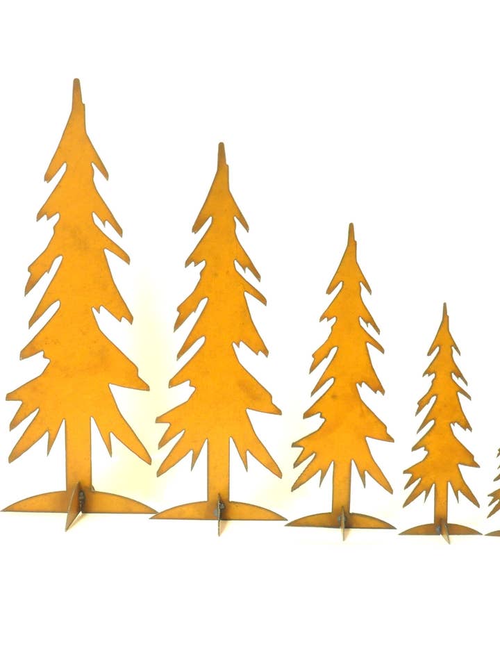 Pencil trees set of 5 made of rusted recycled Metal in USA for wholesale by Universal Ironworks USA