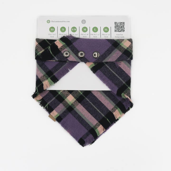 The Luminous Pets - Wholesale Pet Bandana - Dog - Purple Plaid Bandana | Cat & Dog Bandana |Adjustable Snap On