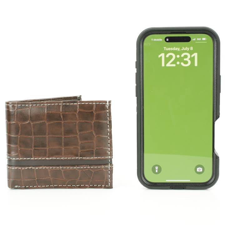 Leather Impressions Inc - Wholesale Wallet - Men's - Crocodile Embossed Vegan Wallet with Solid Band VL 90429