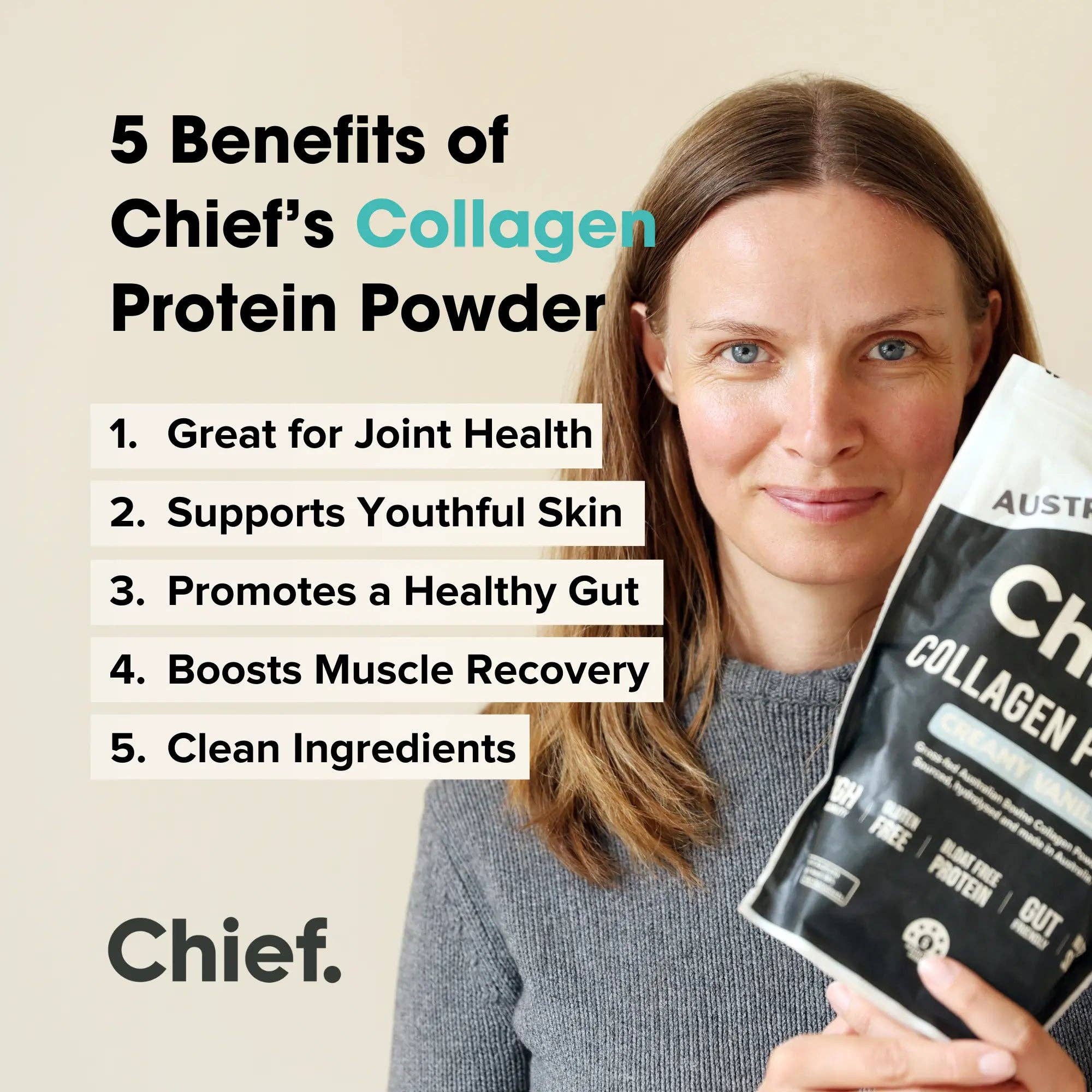 Chief Nutrition - Wholesale Protein/superfood powder - Grass-fed Collagen Protein Powder - Creamy Vanilla2