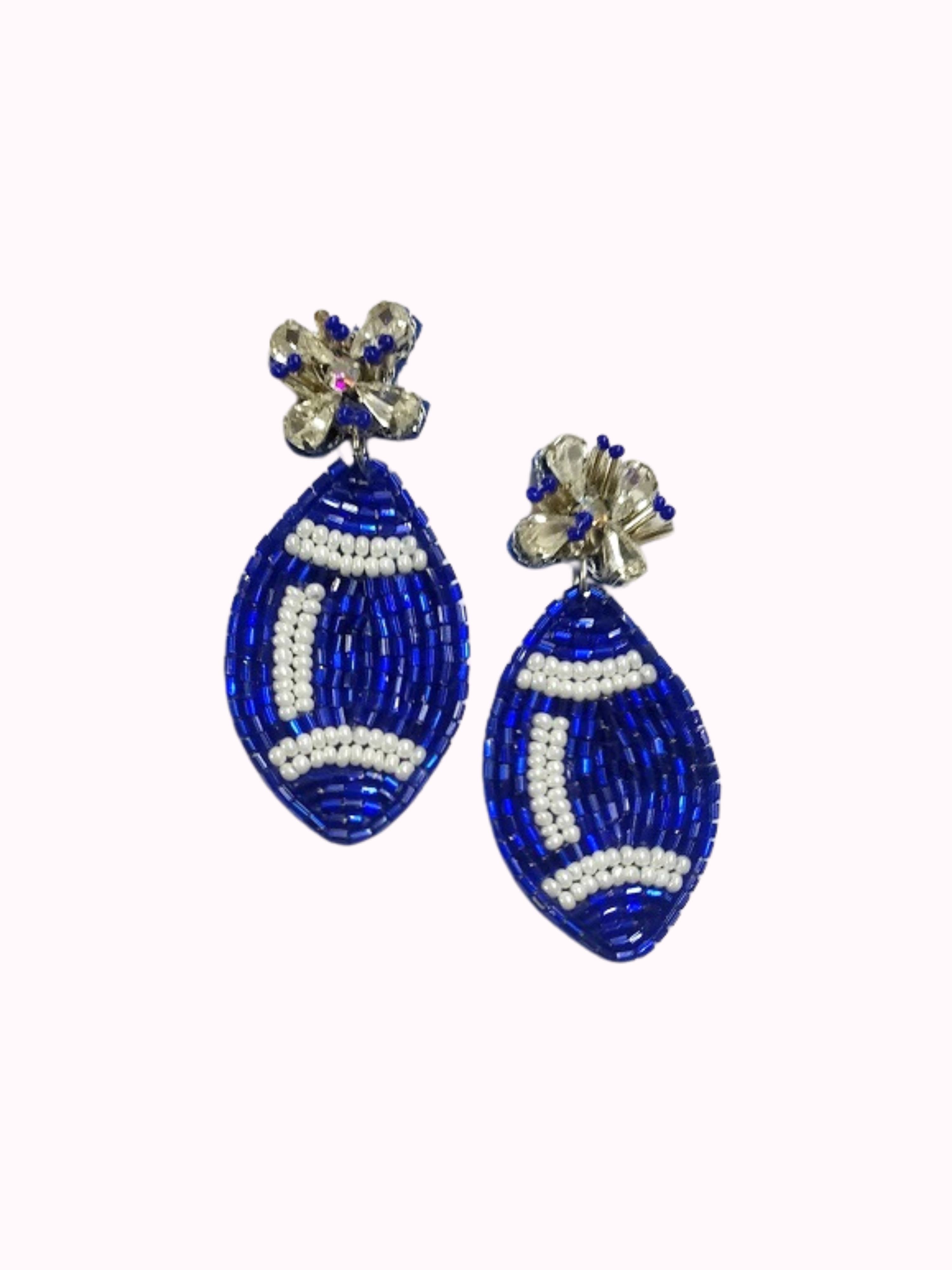 Valois Designs - Wholesale Dangle Earrings - Blue & White Football Game Day Earrings