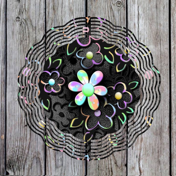 Black with Colored Flowers Windspinner for wholesale by Crafting in Chaos