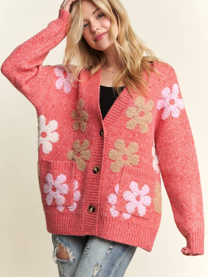 CESW3580 - CARDIGAN BOUTONNÉ À IMPRIMÉ FLORAL pour la vente par ADORA LA