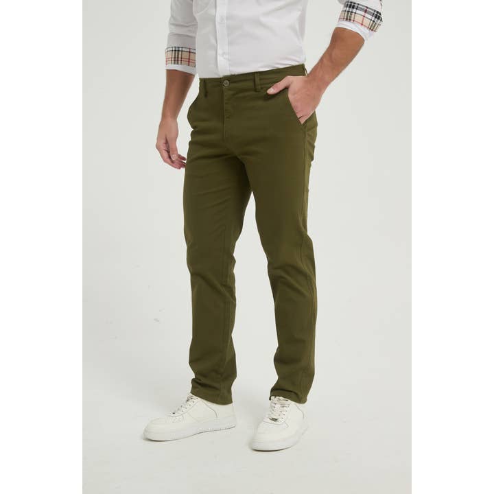 Stretch chino broek - Kaki groen voor wholesale door Yves Enzo