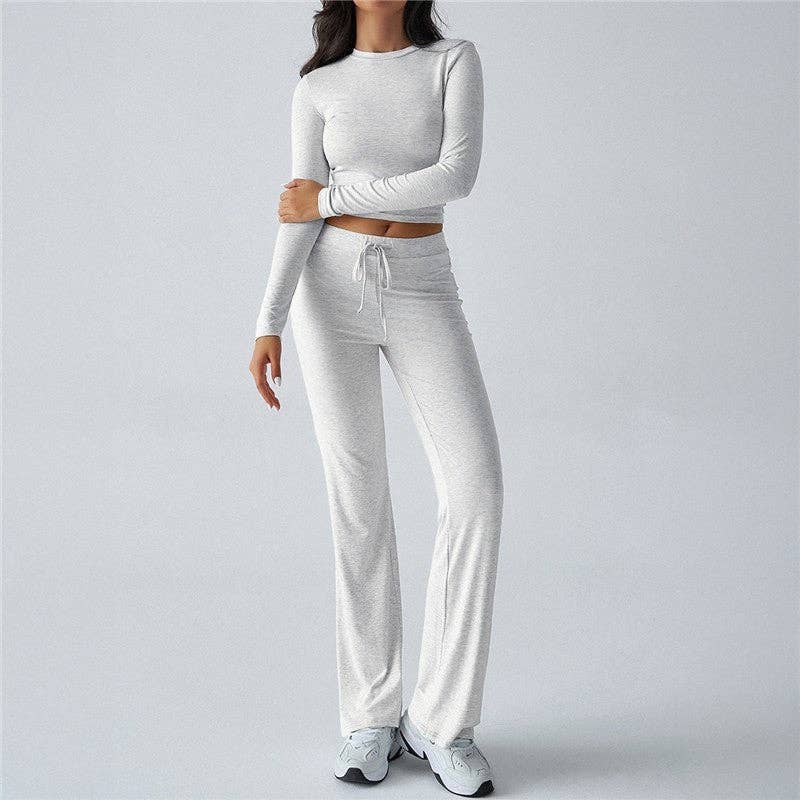 OceanusSwim – Conjunto de desporto – Mulher por atacado – Conjunto de top desportivo de manga comprida e calças compridas com cinto1