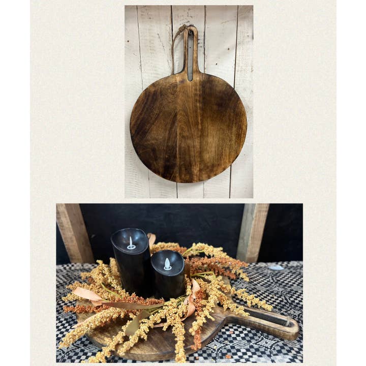 Wholesale Home Decor - Venta al por mayor Bandejas/platos/boles decorativos - Tabla de cortar redonda de madera oscura, 16 x 12 x 0,5 pulgadas