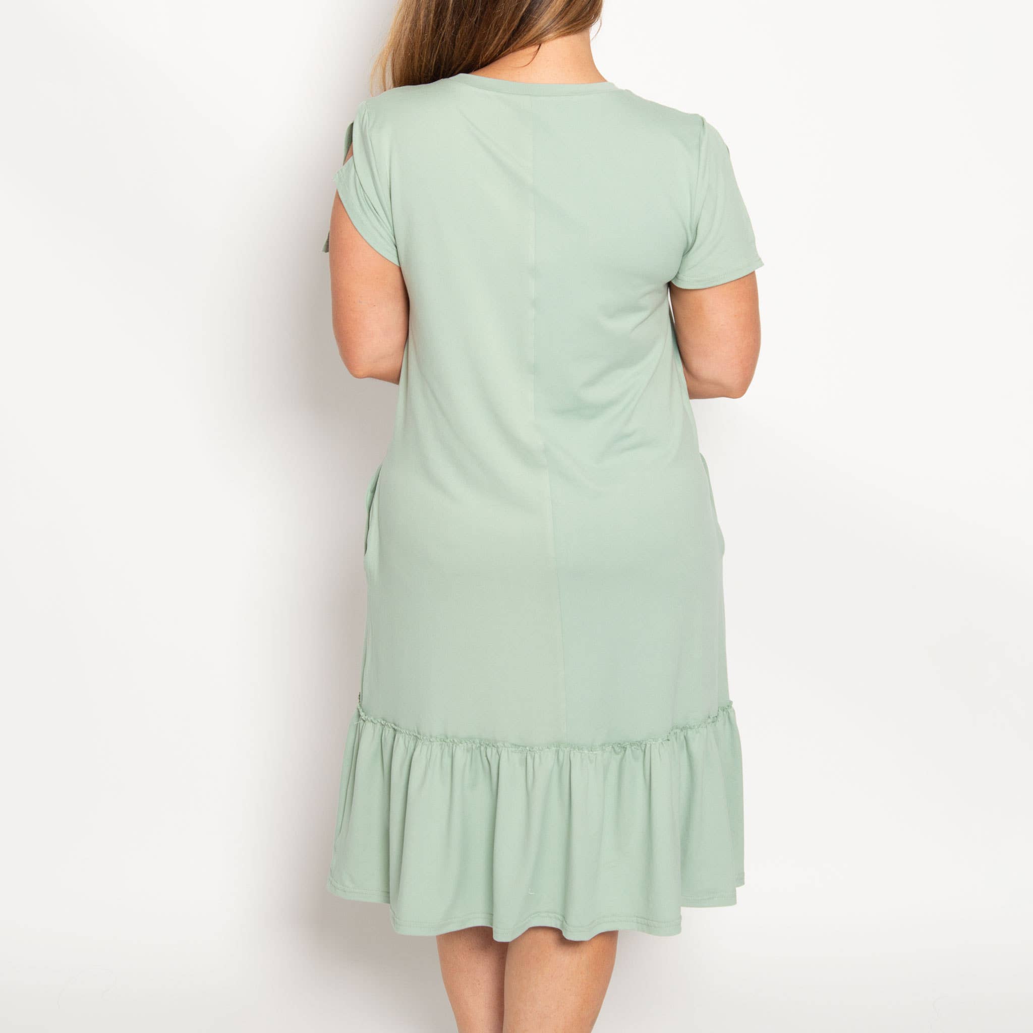 Teal Midi Dress Brynn Short Sleeve Crewneck Ruffle Hem - Sale for wholesale on Faire5