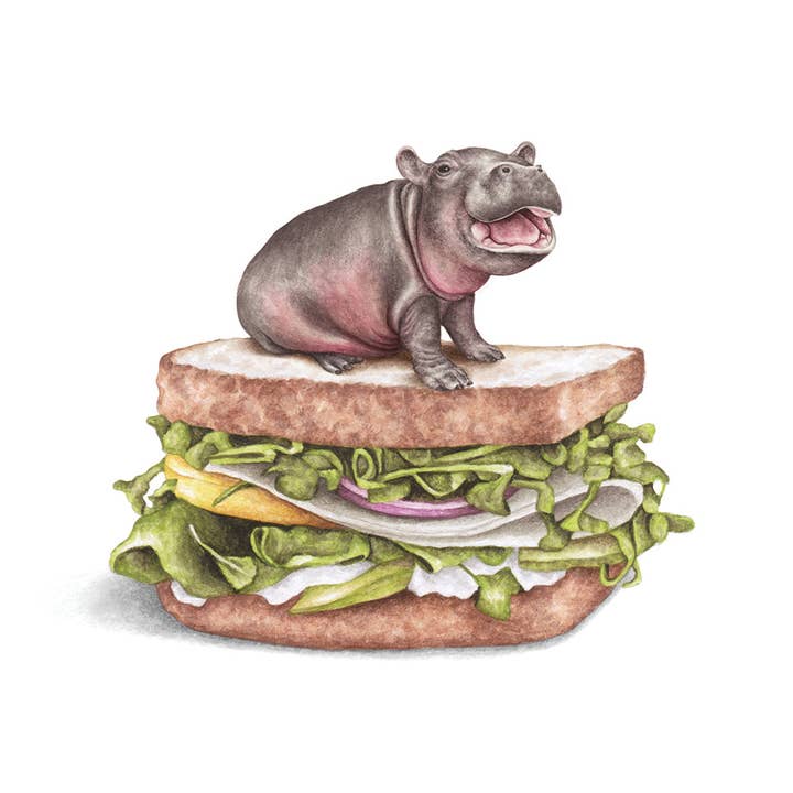 Celebs on Sandwiches - Wholesale Art Print - Moo Deng - Watercolor Print